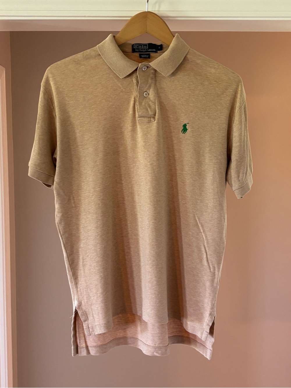 Ralph Lauren Beige Polo with Green Pony Embroidery